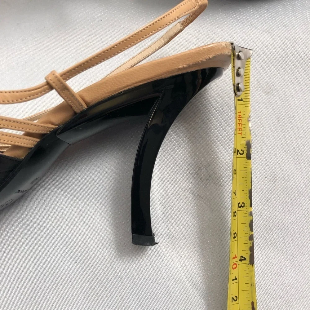 Chanel black and tan leather strappy slingback heel shoes